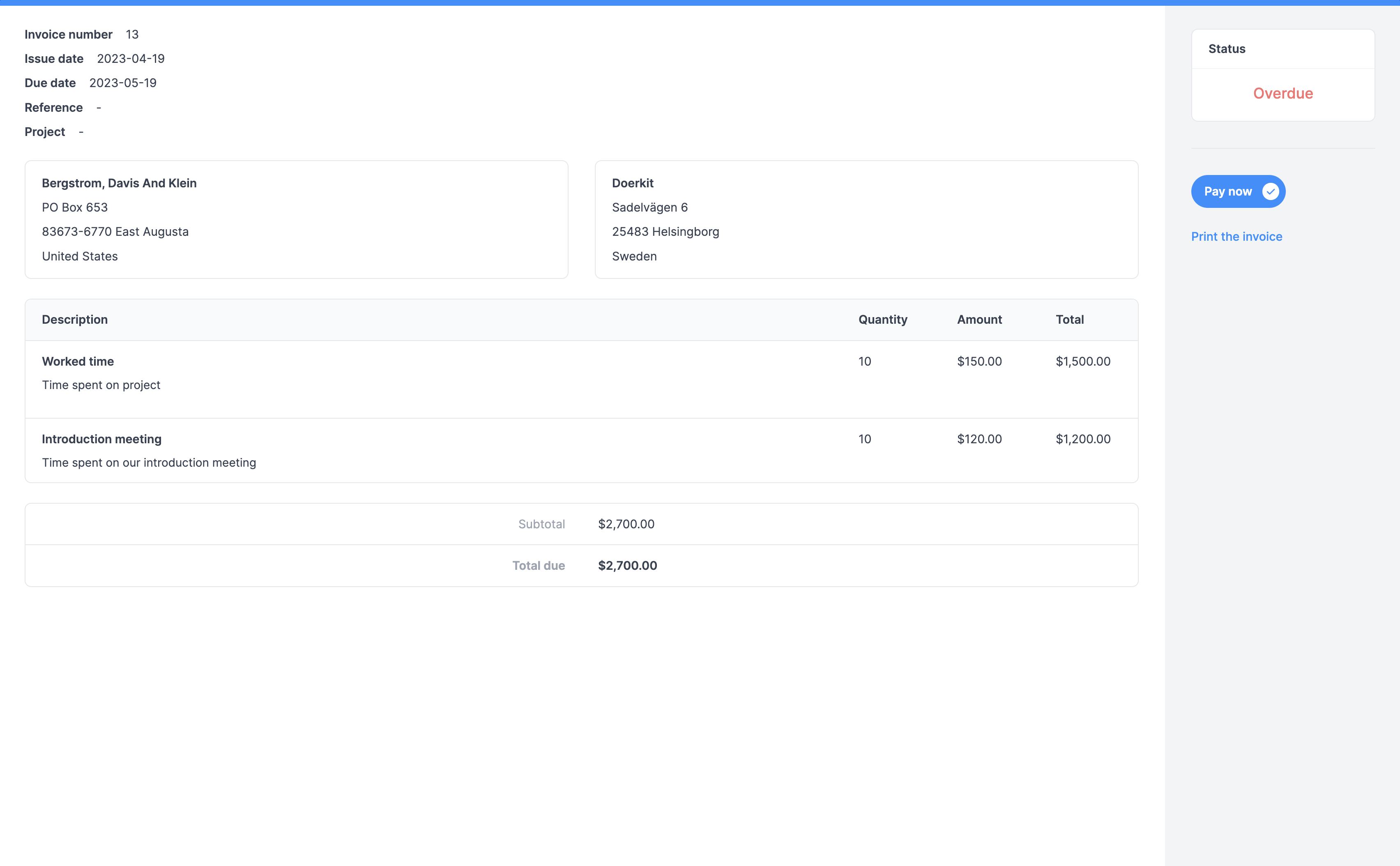Make the invoice instantly available and payable to the client