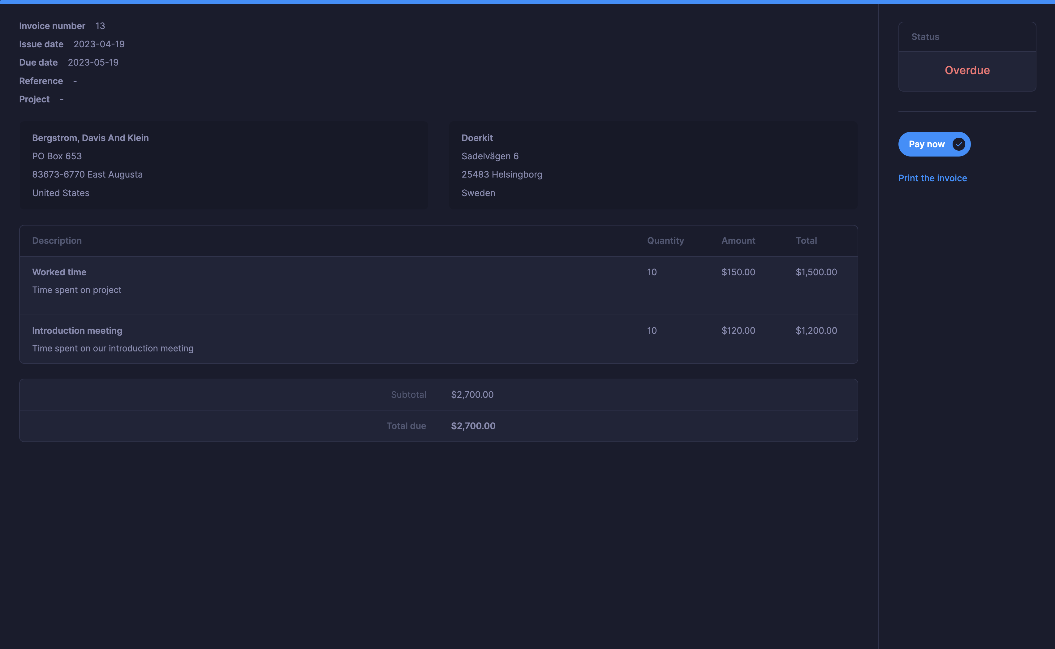Make the invoice instantly available and payable to the client