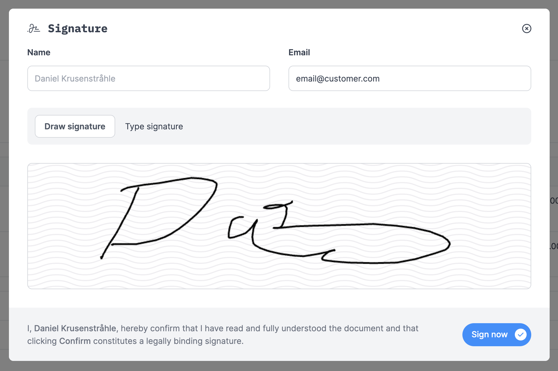 Legally binding signatures