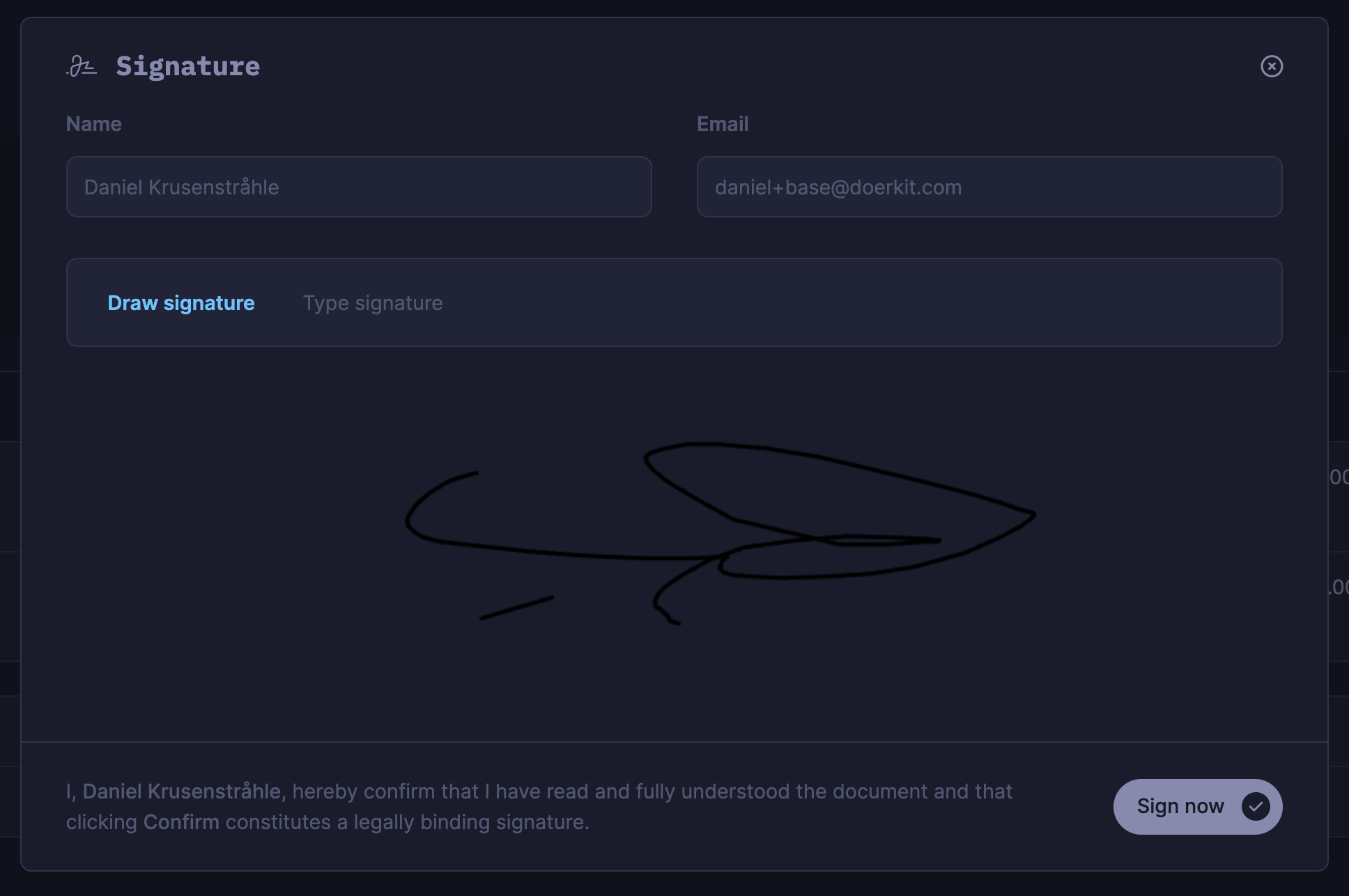 Legally binding signatures